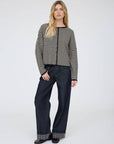 J.O.A STRIPE RAW EDGE BUTTON DOWN LONG SLEEVE CARDIGAN