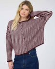 Blu Pepper Cardigan BURGUNDY STRIPE RAW EDGE DROP SHOULDER KNIT CARDIGAN