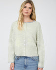 Blu Pepper Cardigan BUTTER YELLOW STRIPE RAW EDGE DROP SHOULDER KNIT CARDIGAN
