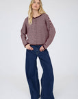 Blu Pepper Cardigan STRIPE RAW EDGE DROP SHOULDER KNIT CARDIGAN
