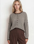 Blu Pepper Cardigan STRIPE RAW EDGE DROP SHOULDER KNIT CARDIGAN