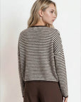 Blu Pepper Cardigan STRIPE RAW EDGE DROP SHOULDER KNIT CARDIGAN