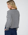 Blu Pepper Cardigan STRIPE RAW EDGE DROP SHOULDER KNIT CARDIGAN