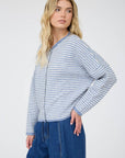 Blu Pepper Cardigan STRIPE RAW EDGE DROP SHOULDER KNIT CARDIGAN