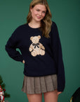 Blu Pepper NAVY TEDDY JACQUARD CREW NECK KNIT PULLOVER SWEATER