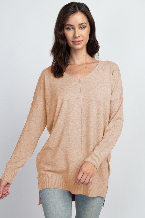 Dreamers top Heather Light Taupe / Medium/Large Dreamers Basic V-Neck Sweater