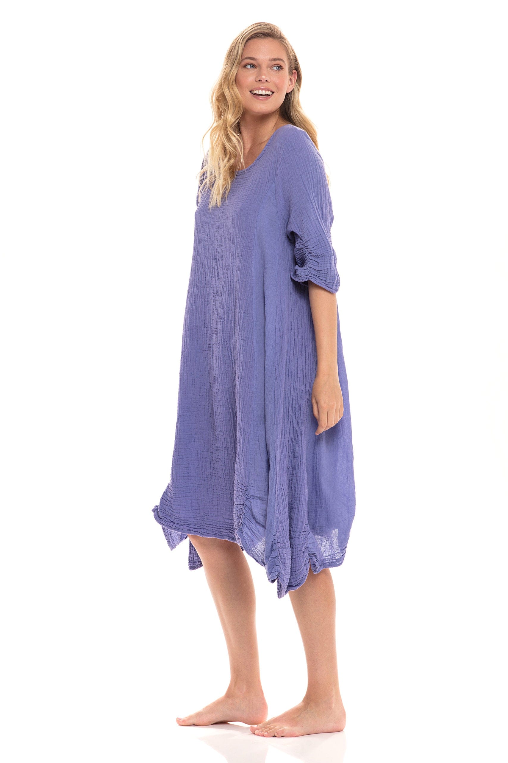 Thai Cotton 3/4 Sleeve Dress Lilac Lilac / Large/Extra Large Thai Cotton 3/4 Sleeve Dress Lilac Lilac / Large/Extra Large