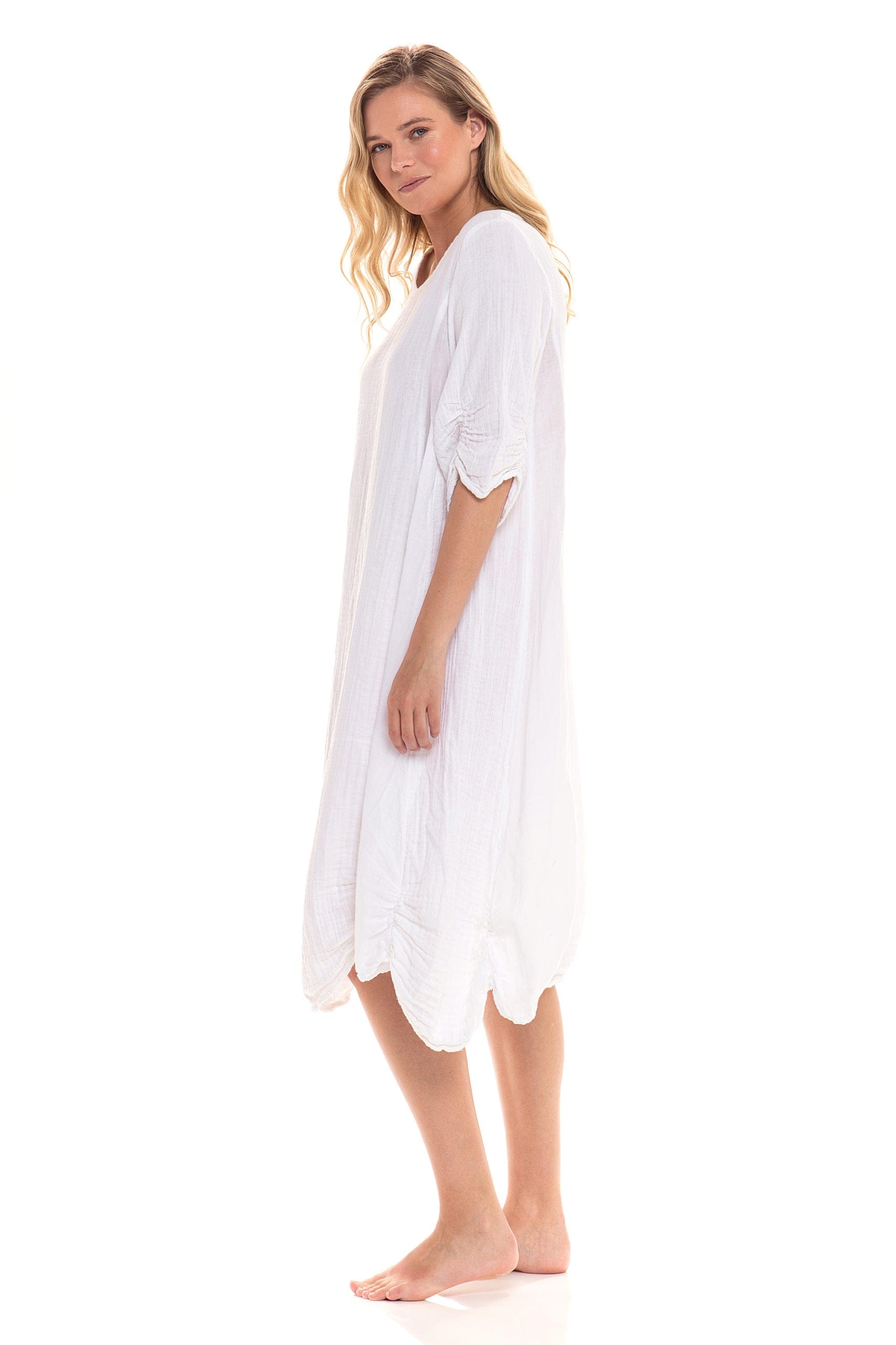 Thai Cotton 3/4 Sleeve Dress White White / Small/Medium