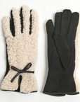 Haystacks Ivory/Black Sherpa Bow Trim Gloves
