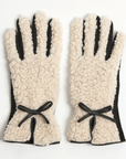 Haystacks Ivory/Black Sherpa Bow Trim Gloves