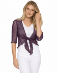 Haystacks shawl Lightweight Knit Cross Front Shrug - Eggplant
