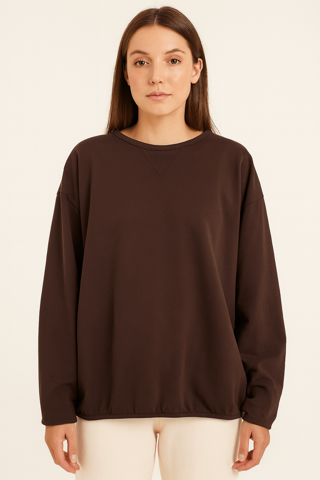Haystacks top One Size/Free Size Leelanau Cotton Terry Boxy Sweatshirt (Chestnut)