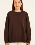 Haystacks top One Size/Free Size Leelanau Cotton Terry Boxy Sweatshirt (Chestnut)