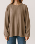 Haystacks top One Size/Free Size Leelanau Cotton Terry Boxy Sweatshirt (Coffee)