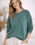 Haystacks top One Size/Free Size Leelanau Cotton Terry Boxy Sweatshirt (Evergreen)