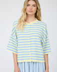 J.O.A CHOCOLATE BROWN STRIPE RAW EDGE SHORT SLEEVE BUTTON DOWN CARDIGAN