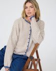 J.O.A STRIPE RAW EDGE BUTTON DOWN LONG SLEEVE CARDIGAN