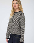 J.O.A STRIPE RAW EDGE BUTTON DOWN LONG SLEEVE CARDIGAN