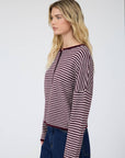 J.O.A STRIPE RAW EDGE BUTTON DOWN LONG SLEEVE CARDIGAN