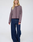 J.O.A STRIPE RAW EDGE BUTTON DOWN LONG SLEEVE CARDIGAN
