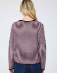 J.O.A STRIPE RAW EDGE BUTTON DOWN LONG SLEEVE CARDIGAN