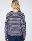 J.O.A STRIPE RAW EDGE BUTTON DOWN LONG SLEEVE CARDIGAN