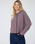 J.O.A STRIPE RAW EDGE BUTTON DOWN LONG SLEEVE CARDIGAN