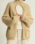Look By M Sweater One Size Chunky Zip Cardigan Sweater - Tan