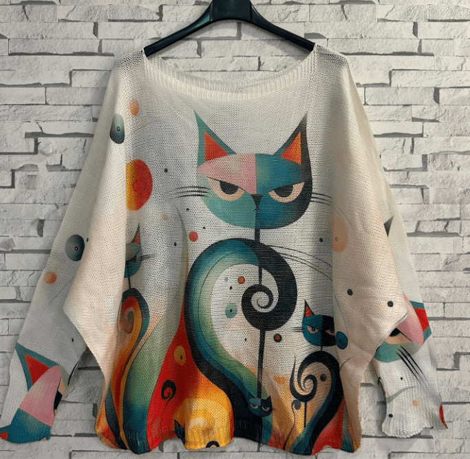 【YOURNUS】Cats Wool Knit Sweatshirt wickedafstore-yin-yang-cats-