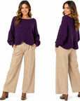 Magic Scarf Sweater Sunday Cable Knit Poncho Sweater - Plum