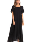 Nusantara Dress Talia Thai Cotton Cap Sleeve Maxi Dress - Black