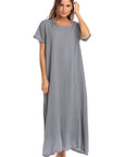 Nusantara Dress Talia Thai Cotton Cap Sleeve Maxi Dress - Dove