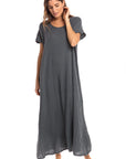 Nusantara Dress Talia Thai Cotton Cap Sleeve Maxi Dress - Smoked Pearl