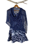 Tanami Poncho Navy Popcorn Knit Poncho Biasa (Navy)