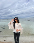 Tanami Poncho Salmon Popcorn Knit Poncho Biasa (Salmon)