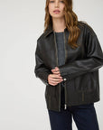 The Workshop Studio BROWN WASHED FAUX LEATHER COLLARED ZIP-UP JACKET