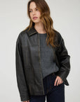 The Workshop Studio BROWN WASHED FAUX LEATHER COLLARED ZIP-UP JACKET