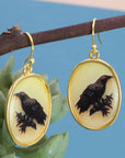 ZAD jewelry Vintage Raven Print Gold Earrings