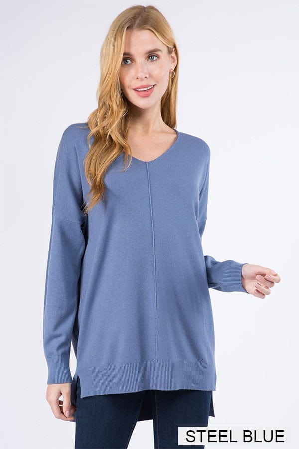 Dreamers top Heather Steel Blue / Medium/Large Dreamers Basic V-Neck Sweater - Lots of Colors!