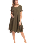 Nusantara Dress Olive / Small/Medium Thai Cotton One Pocket Tunic Dress