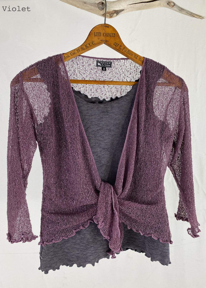 Tanami shawl Violet Lightweight Knit Cross Front Shrug
