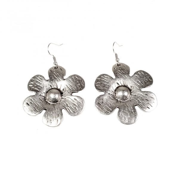 Ancient Bazaar Big Flower Pewter Earrings