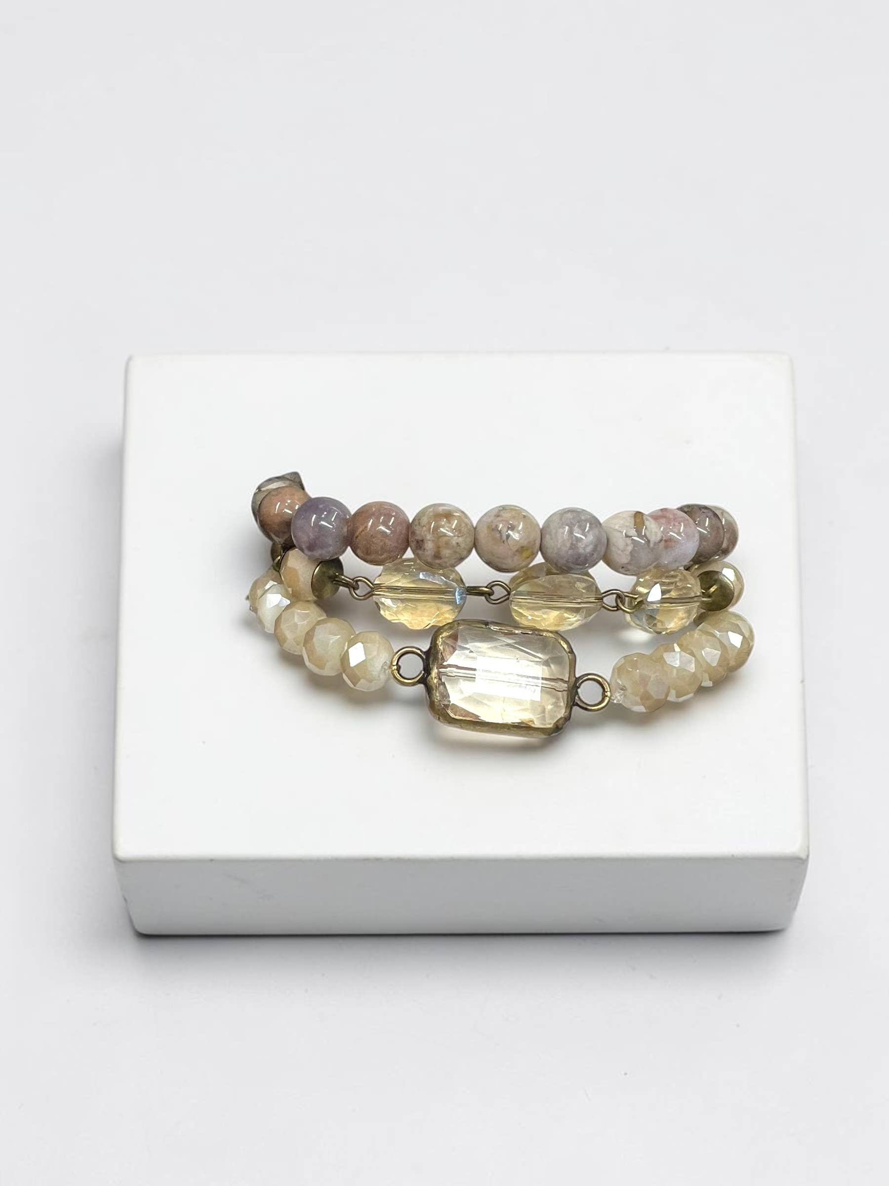 Ava Capri Bracelet Ava 3 row mossy agate & ivory champagne Bracelet set