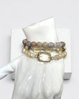 Ava Capri Bracelet Ava 3 row mossy agate & ivory champagne Bracelet set