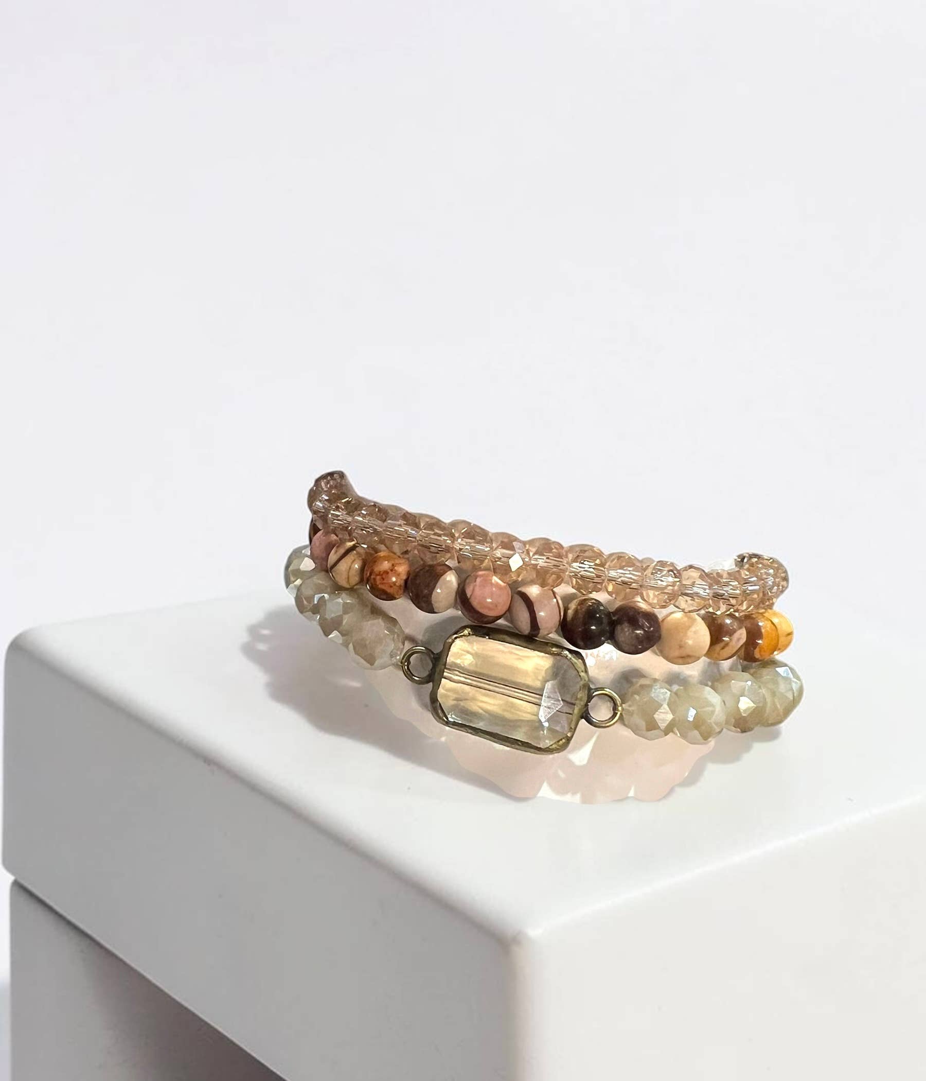 Ava Capri Bracelet Genevieve ivory and Jasper 3 Bracelet set 7.5 inch