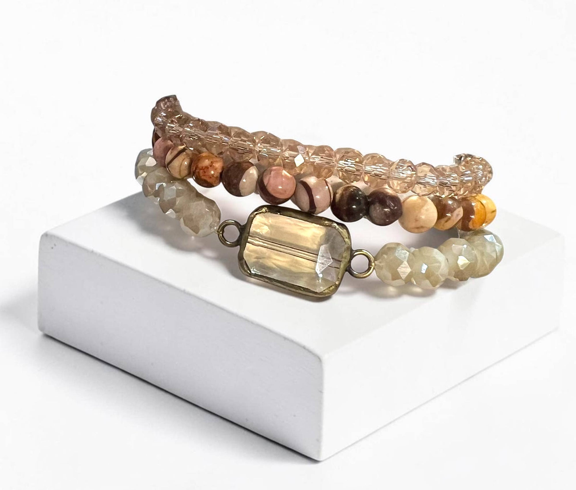Ava Capri Bracelet Genevieve ivory and Jasper 3 Bracelet set 7.5 inch