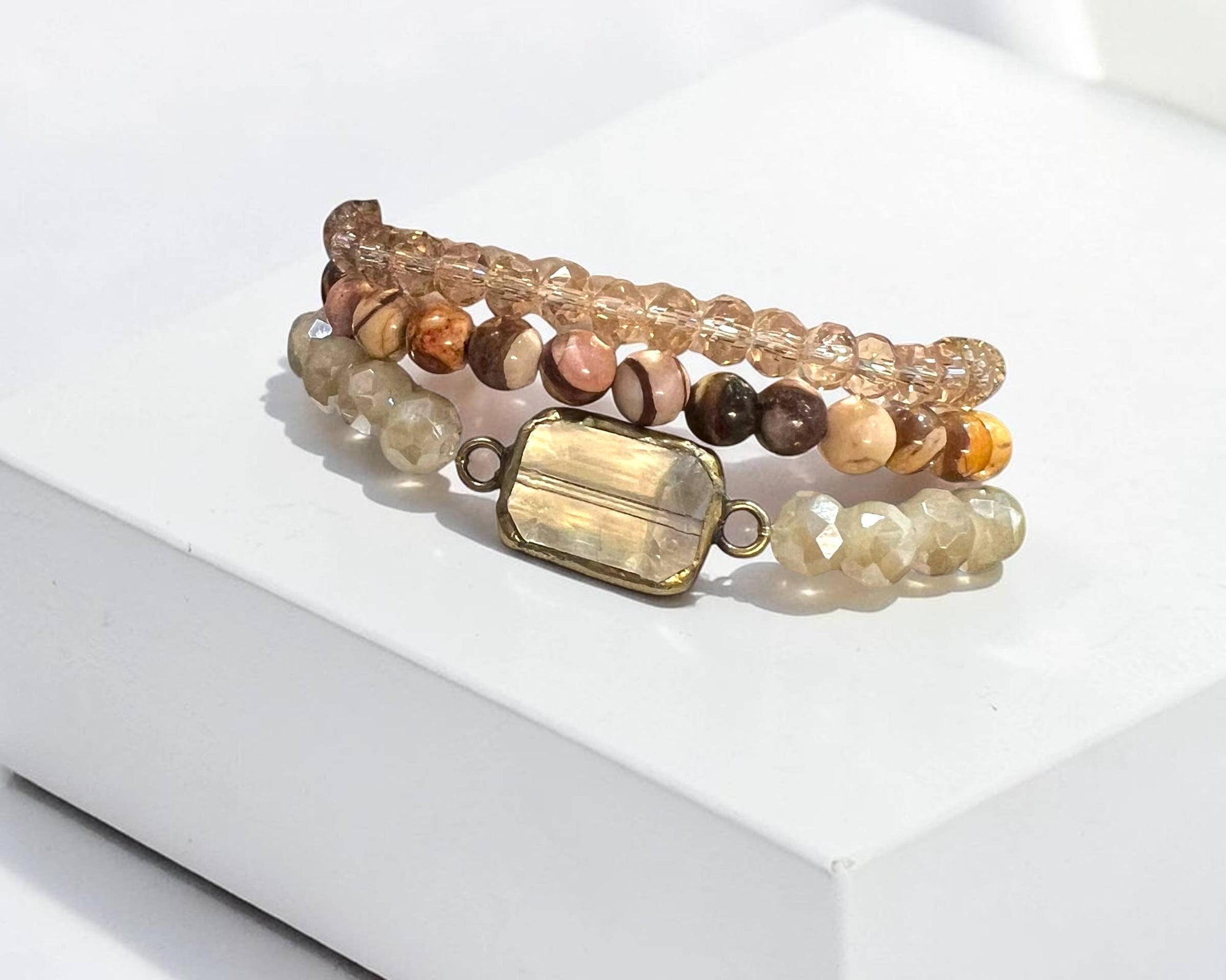 Ava Capri Bracelet Genevieve ivory and Jasper 3 Bracelet set 7.5 inch