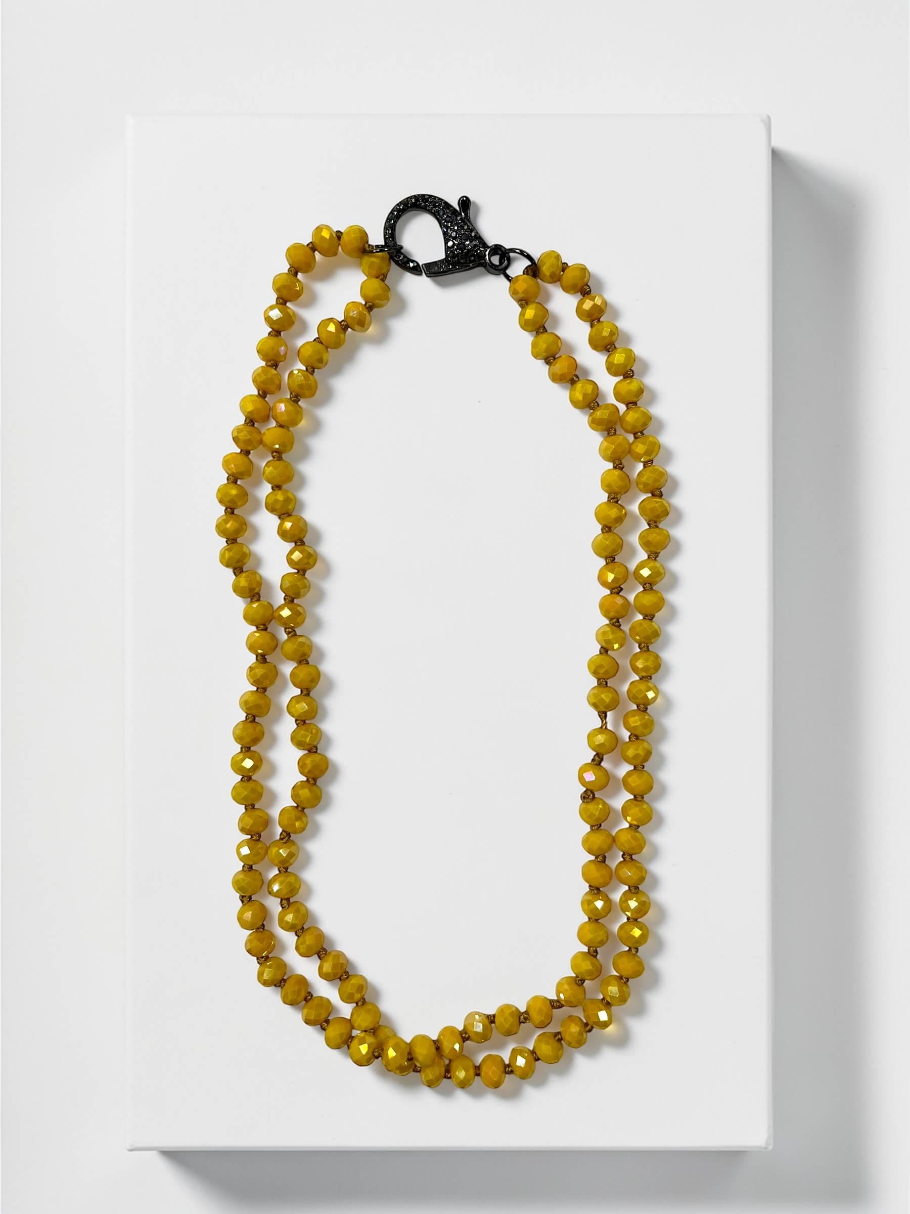 Ava Capri Necklace 18” hand knotted double layer pave necklace
