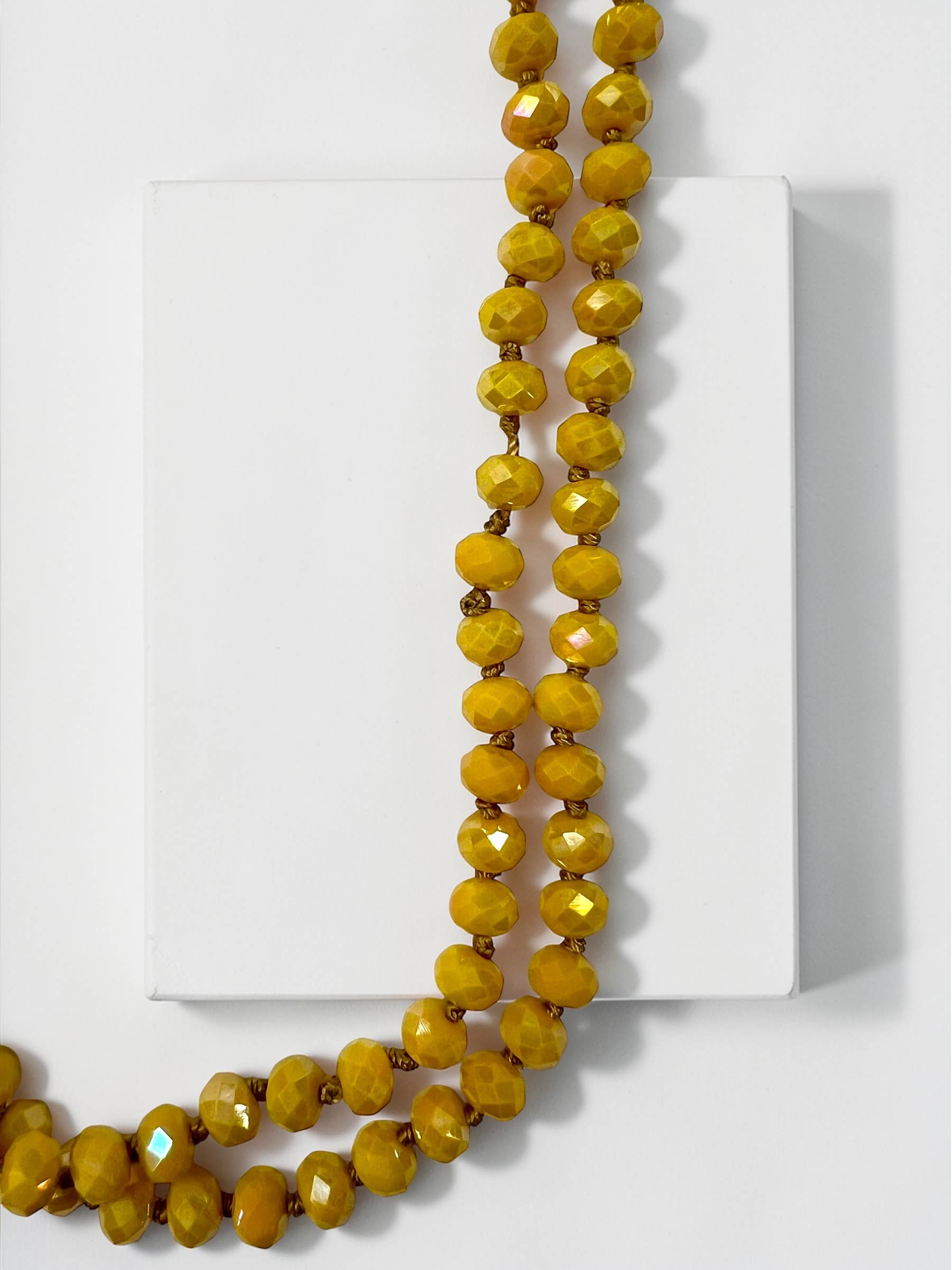 Ava Capri Necklace 18” hand knotted double layer pave necklace