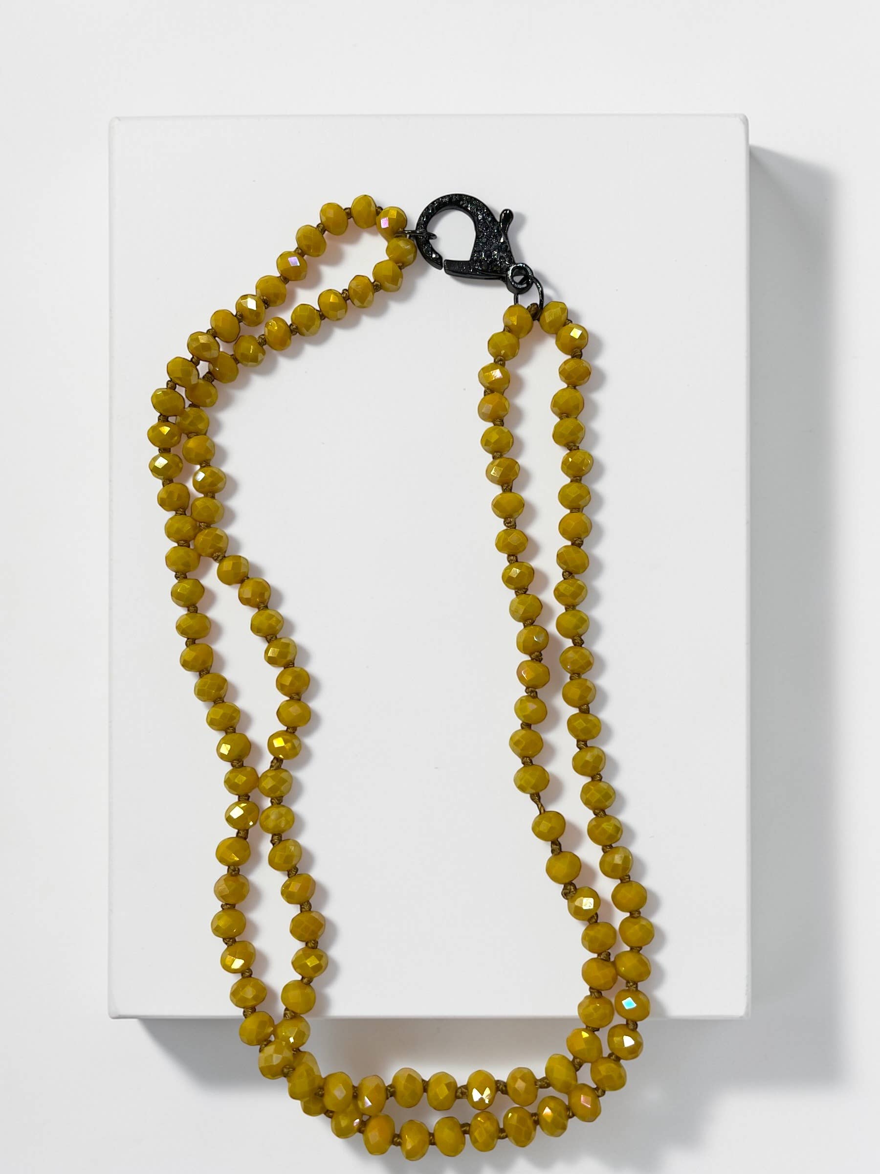 Ava Capri Necklace 18” hand knotted double layer pave necklace